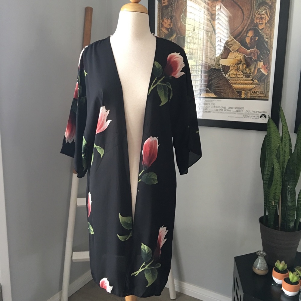 Ready to bloom sheer floral print open kimono